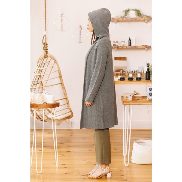 Jenni Kayne Wool/Cashmere Hooded Waffle Knit Long Cardigan Sz XS Oatmeal #1K501 - Picture 14 of 15